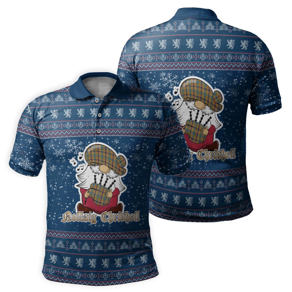 Ottawa Canada Clan Christmas Family Polo Shirt with Funny Gnome Playing Bagpipes Men's Polo Shirt Blue - Tartanvibesclothing