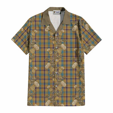 Ottawa Canada Tartan Cotton Hawaiian Shirt Seamless Scottish Thistle Flowers