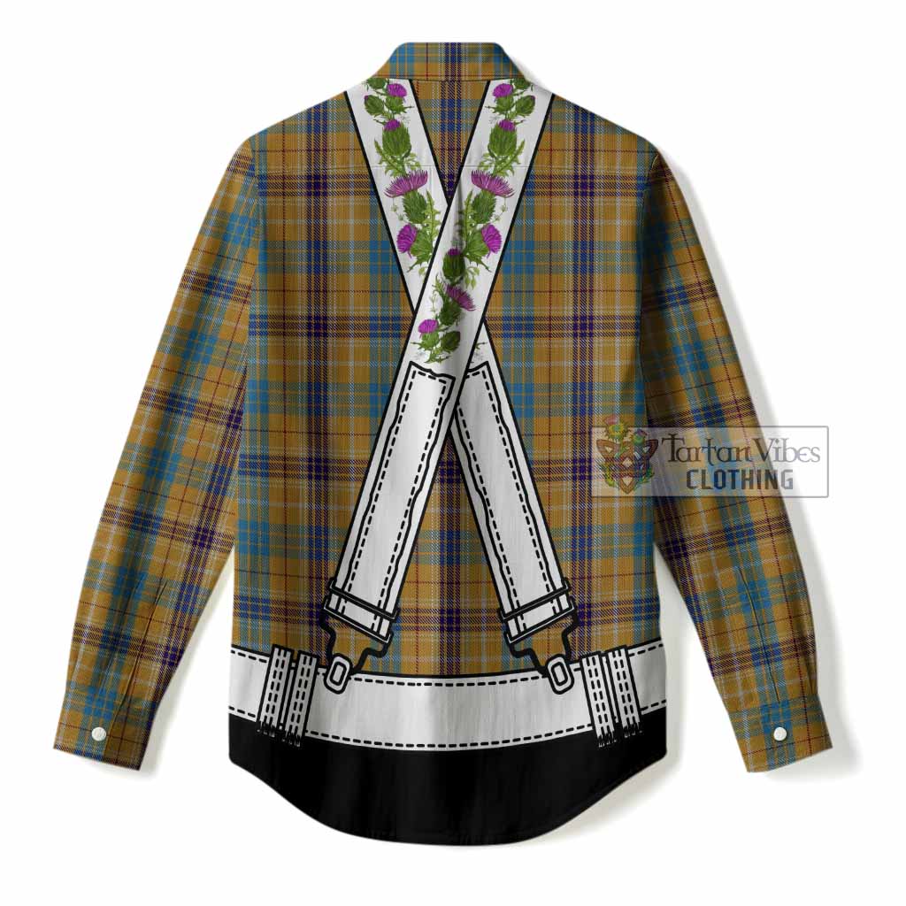 Ottawa Tartan Lederhosen Costume Women Casual Shirt Scotland Thistle Floral