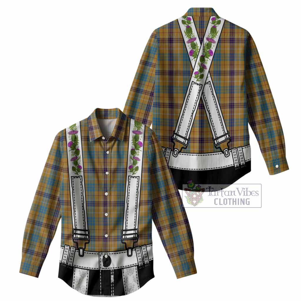 Ottawa Tartan Lederhosen Costume Women Casual Shirt Scotland Thistle Floral