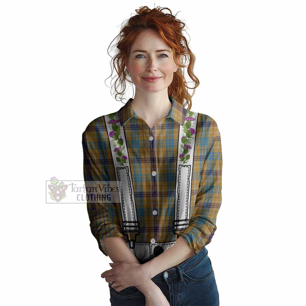 Ottawa Tartan Lederhosen Costume Women Casual Shirt Scotland Thistle Floral