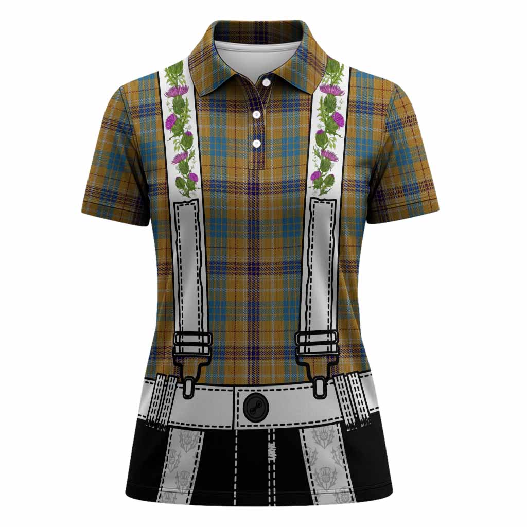 Ottawa Tartan Lederhosen Costume Women Polo Shirt Scotland Thistle Floral