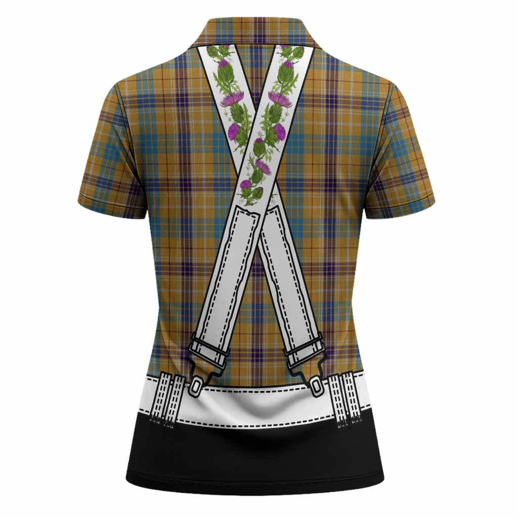 Ottawa Tartan Lederhosen Costume Women Polo Shirt Scotland Thistle Floral