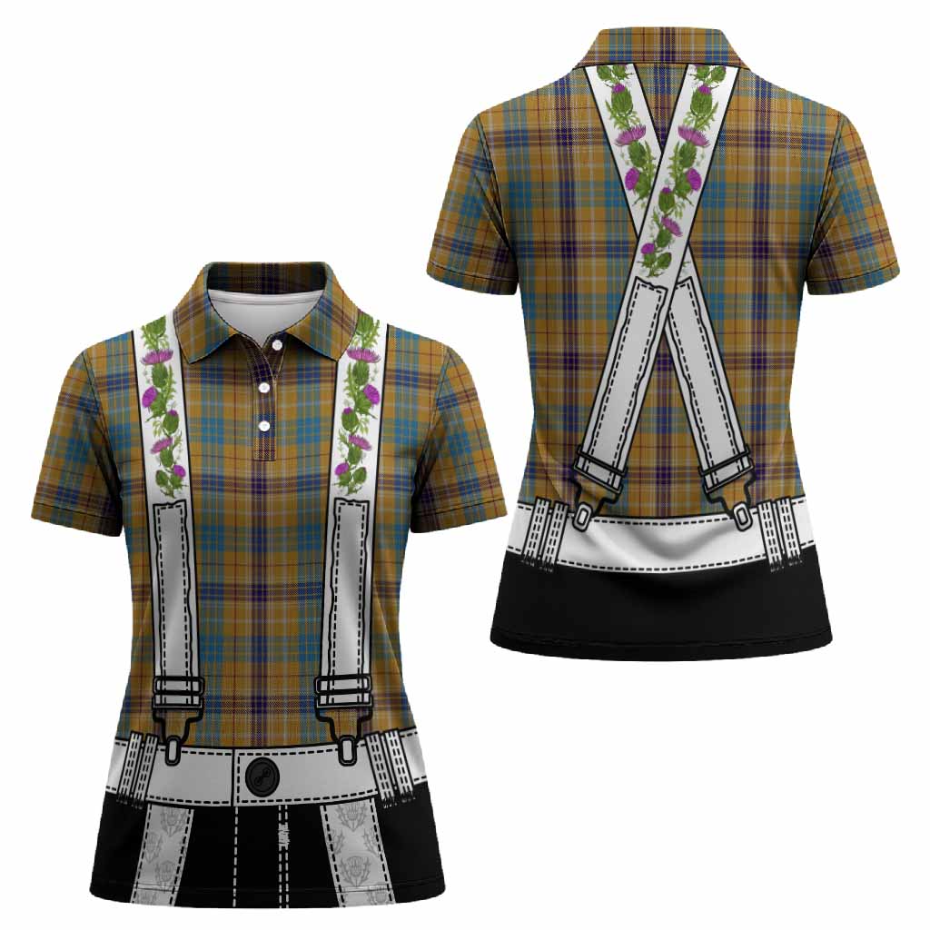 Ottawa Tartan Lederhosen Costume Women Polo Shirt Scotland Thistle Floral