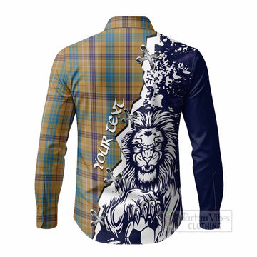 Ottawa Tartan Scottish Long Sleeve Button Shirts Angry Lion With Soccer Ball Style