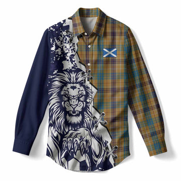 Ottawa Tartan Scottish Women Casual Shirt Angry Lion With Soccer Ball Style