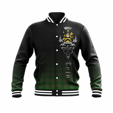 Tartan Vibes Clothing Ouseley Irish Clan Baseball Jacket with Coat of Arms Erin Go Bragh Celtic Inspired