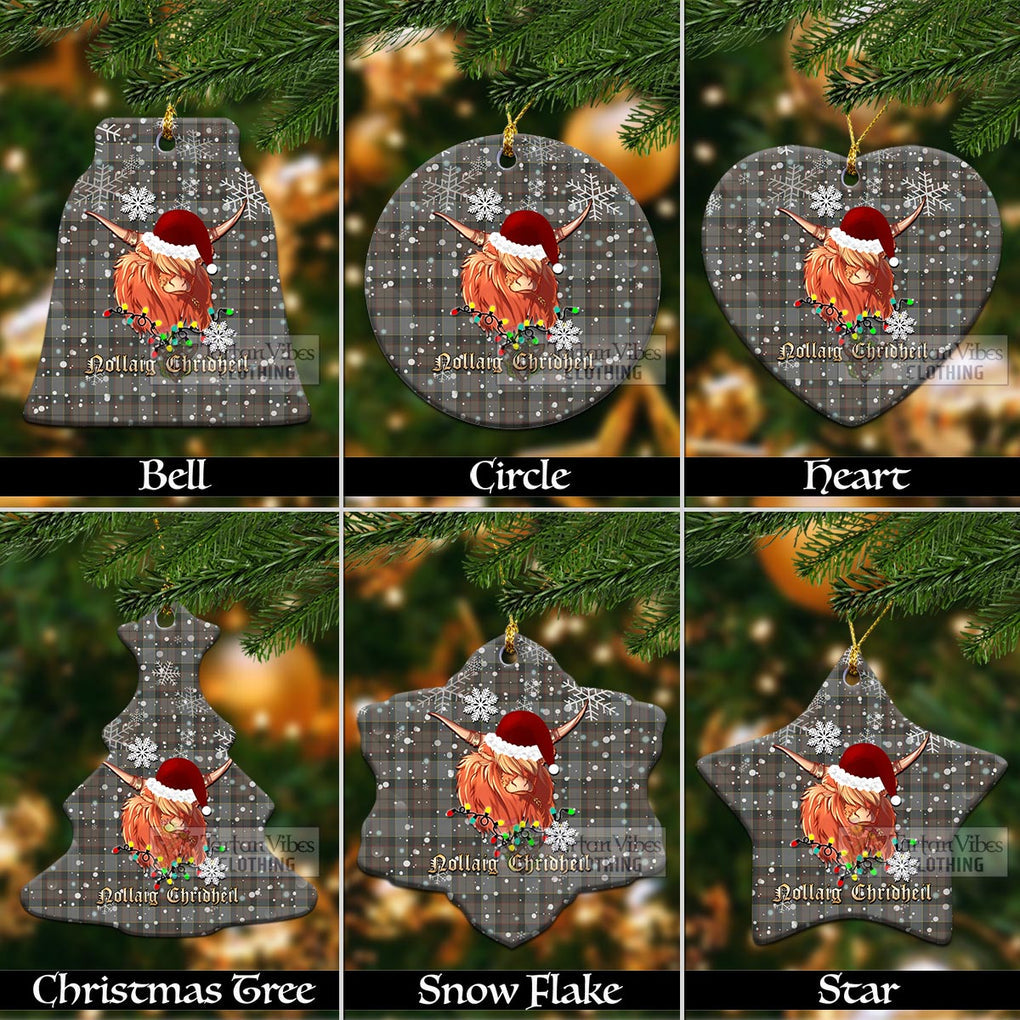 Outlander Tartan Christmas Ceramic Ornaments with Twinkle Highland Cattle Ceramic - Tartan Vibes Clothing