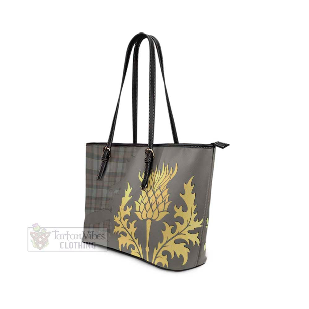 Outlander Tartan Leather Tote Bag Gold Thistle Style - Tartan Vibes Clothing