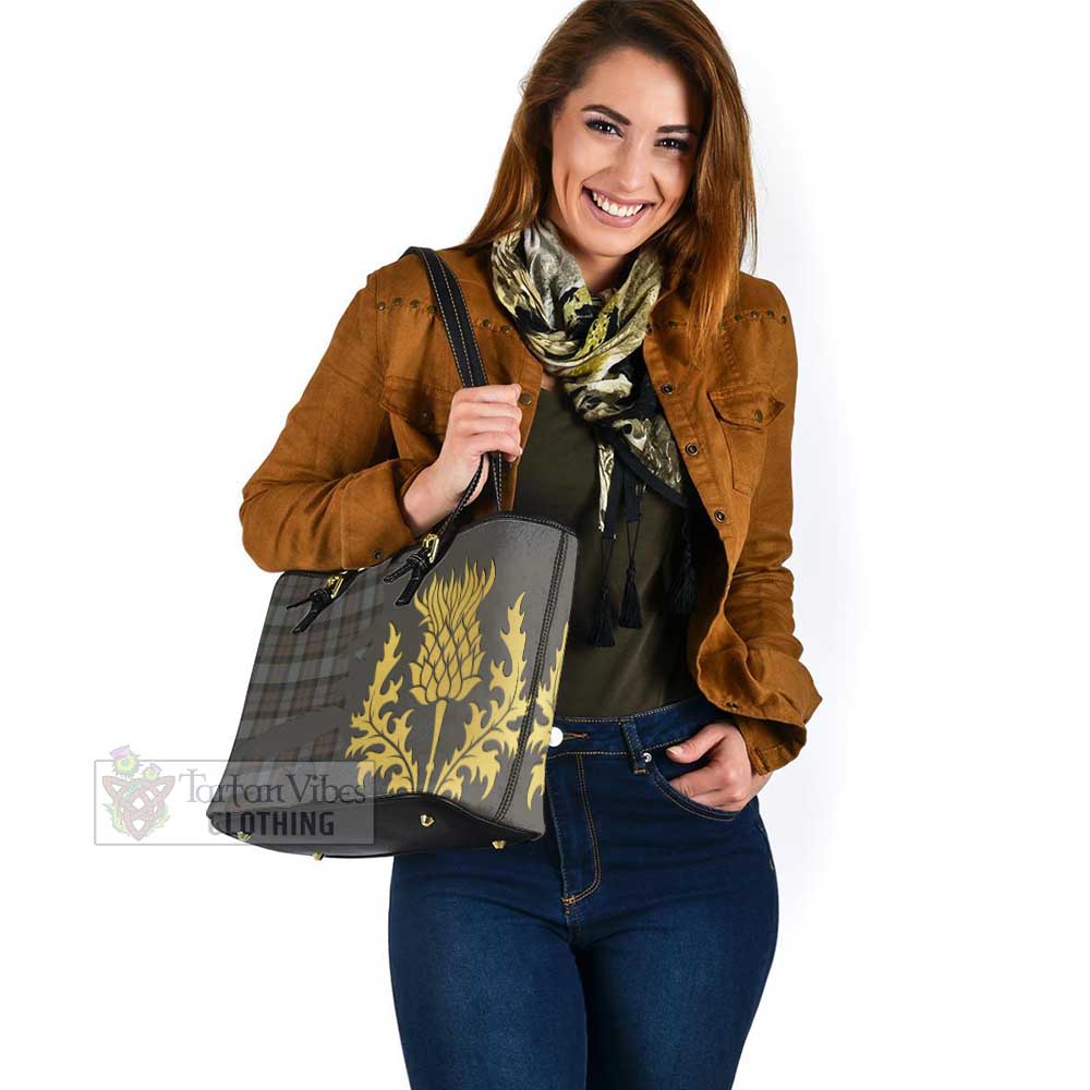 Outlander Tartan Leather Tote Bag Gold Thistle Style - Tartan Vibes Clothing