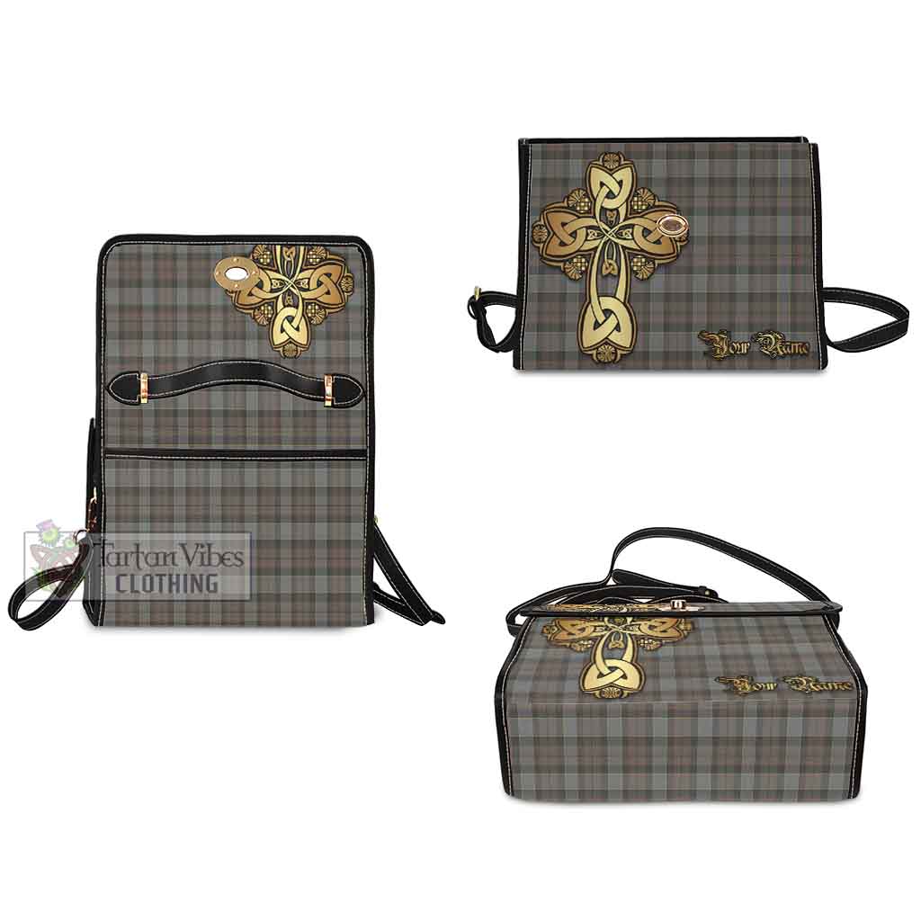 Tartan Vibes Clothing Outlander Tartan Waterproof Canvas Bag Golden Thistle Celtic Cross Style