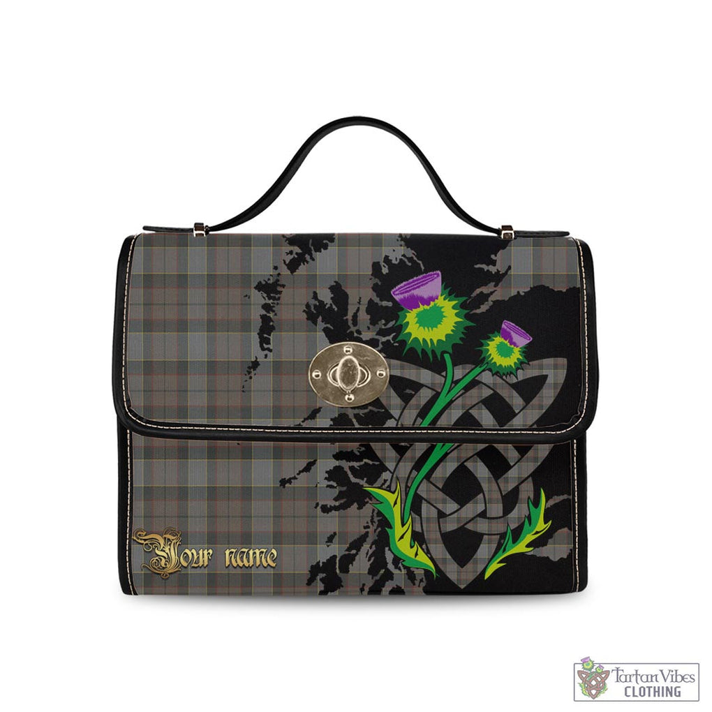 Tartan Vibes Clothing Outlander Fraser Tartan Waterproof Canvas Bag with Scotland Map and Thistle Celtic Accents