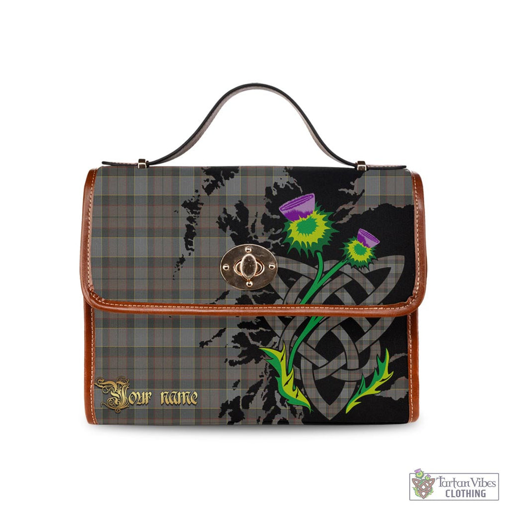 Tartan Vibes Clothing Outlander Fraser Tartan Waterproof Canvas Bag with Scotland Map and Thistle Celtic Accents