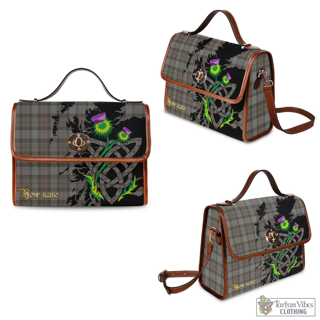 Tartan Vibes Clothing Outlander Fraser Tartan Waterproof Canvas Bag with Scotland Map and Thistle Celtic Accents