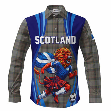 Outlander Fraser Scotland Football Tartan Long Sleeve Button Shirts Lion Mascot Go Scottish Men's Shirt S - Tartan Vibes Clothing