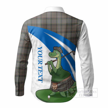 Outlander Fraser Tartan Crest Golf Nessie Long Sleeve Button Shirts Loch Ness Monster Sporty Style
