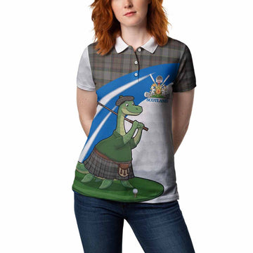 Outlander Fraser Tartan Crest Golf Nessie Women Polo Shirt Loch Ness Monster Sporty Style