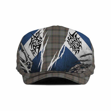 Outlander Fraser Tartan Flat Cap, Jeff Cap Scotland Flag Ripped Tribal Design