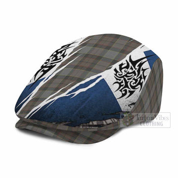 Outlander Fraser Tartan Flat Cap, Jeff Cap Scotland Flag Ripped Tribal Design