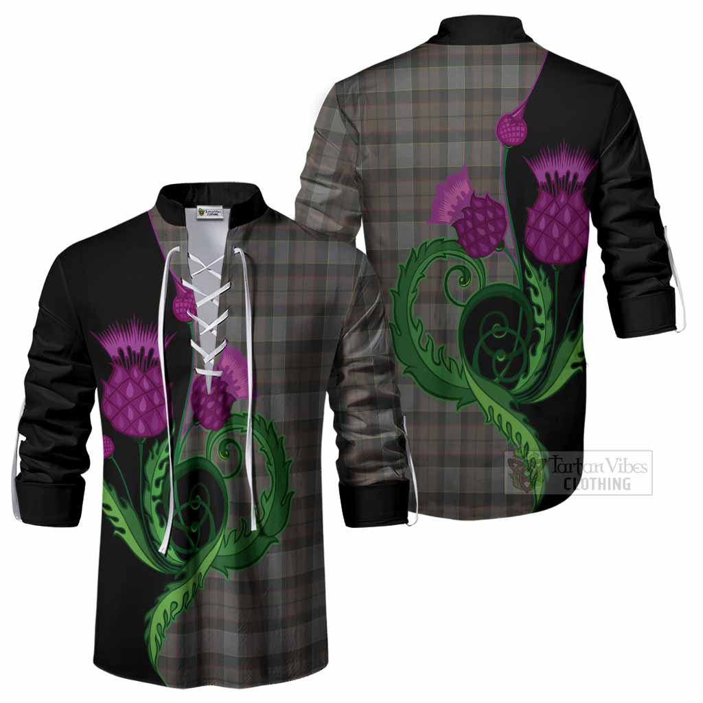 Outlander Fraser Tartan Ghillie Shirt Traditional Scottish Thistle