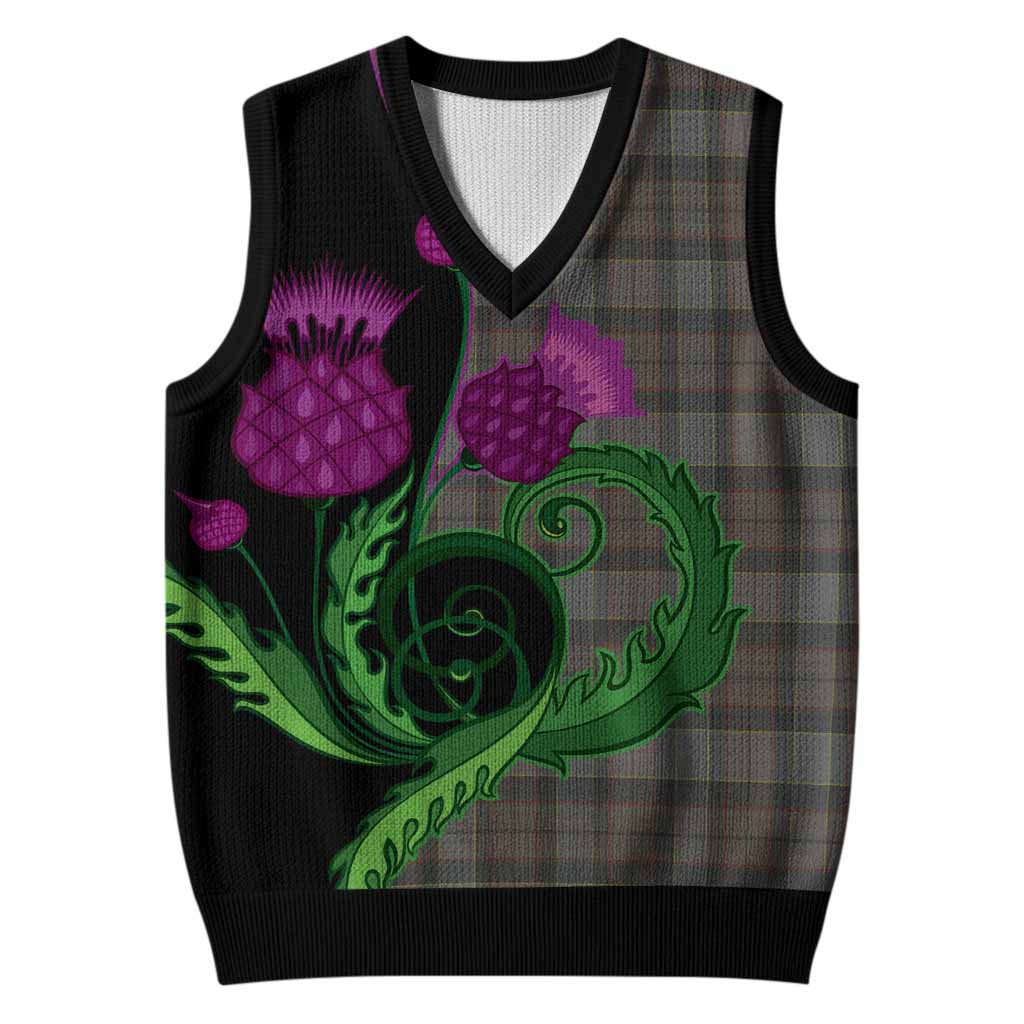 Outlander Fraser Tartan Knitted V-Neck Vest Traditional Scottish Thistle