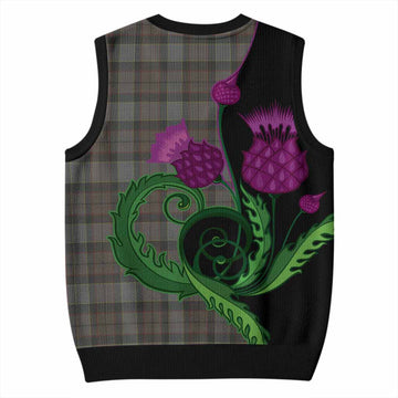 Outlander Fraser Tartan Knitted V-Neck Vest Traditional Scottish Thistle