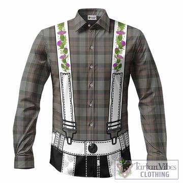 Outlander Fraser Tartan Lederhosen Costume Long Sleeve Button Shirts Scotland Thistle Floral