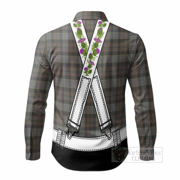 Outlander Fraser Tartan Lederhosen Costume Long Sleeve Button Shirts Scotland Thistle Floral