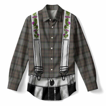 Outlander Fraser Tartan Lederhosen Costume Women Casual Shirt Scotland Thistle Floral