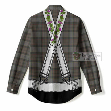 Outlander Fraser Tartan Lederhosen Costume Women Casual Shirt Scotland Thistle Floral