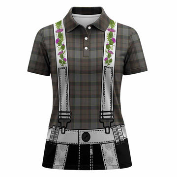 Outlander Fraser Tartan Lederhosen Costume Women Polo Shirt Scotland Thistle Floral