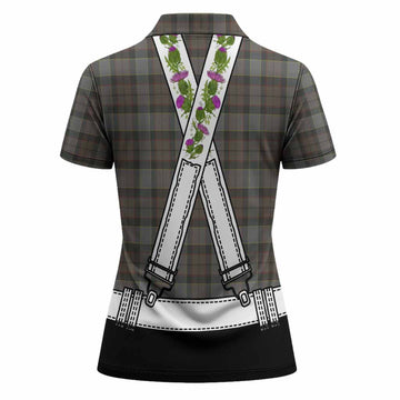 Outlander Fraser Tartan Lederhosen Costume Women Polo Shirt Scotland Thistle Floral