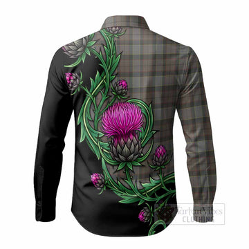 Outlander Fraser Tartan Long Sleeve Button Shirts Resilient Scottish Thistle