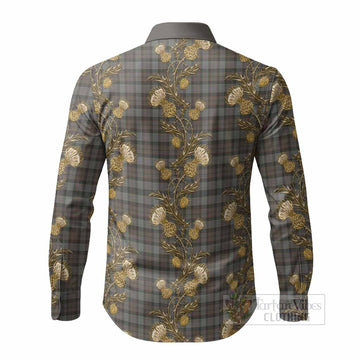 Outlander Fraser Tartan Long Sleeve Button Shirts Seamless Scottish Thistle Flowers