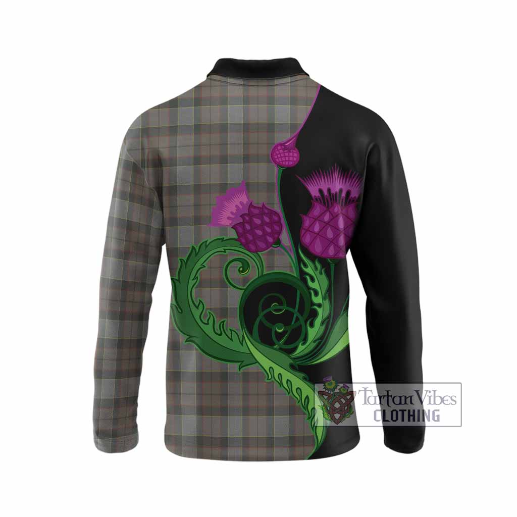 Outlander Fraser Tartan Long Sleeve Polo Shirt Traditional Scottish Thistle