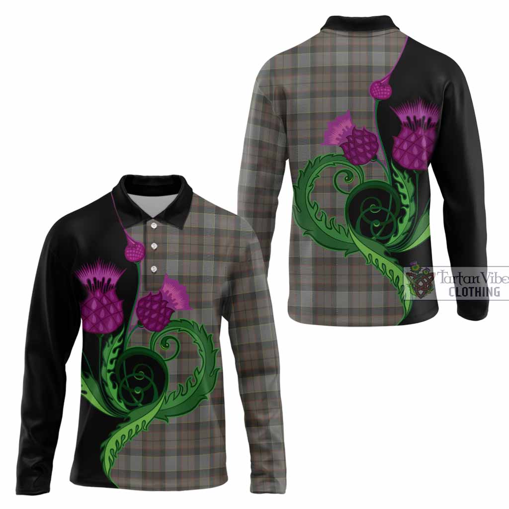 Outlander Fraser Tartan Long Sleeve Polo Shirt Traditional Scottish Thistle