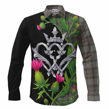 Outlander Fraser Tartan Luckenbooth Long Sleeve Button Shirts Silver Heart Crown Thistle Floral Men's Shirt S - Tartan Vibes Clothing