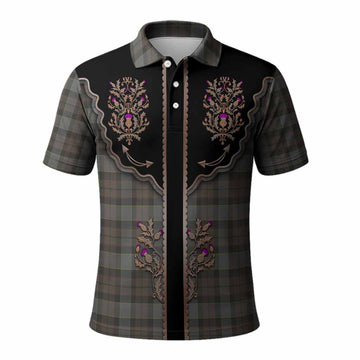 Outlander Fraser Tartan Polo Shirt Thistle Ornament Western Yoke