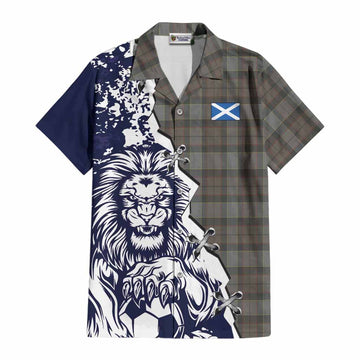 Outlander Fraser Tartan Scottish Cotton Hawaiian Shirt Angry Lion With Soccer Ball Style