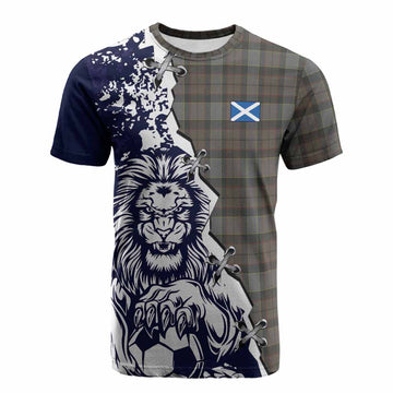 Outlander Fraser Tartan Scottish Cotton T-shirt Angry Lion With Soccer Ball Style