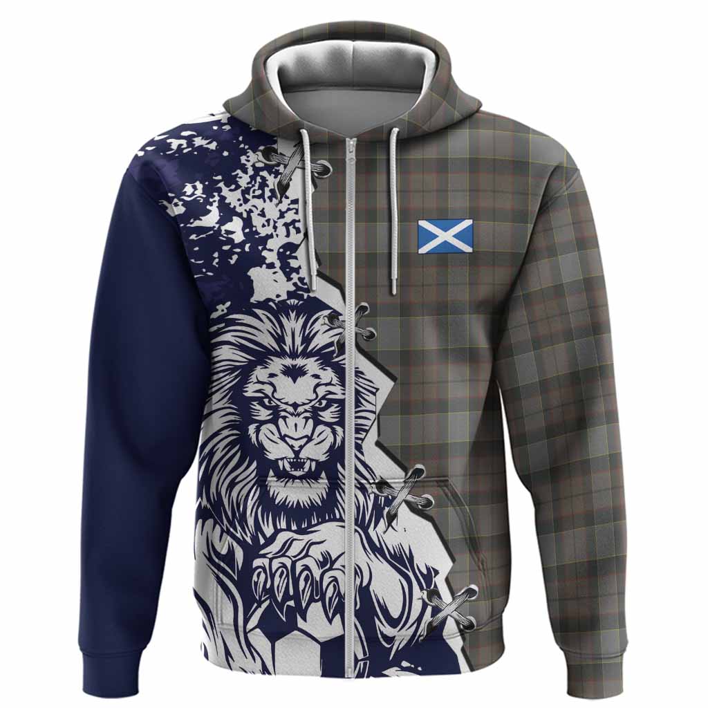 Outlander Fraser Tartan Scottish Hoodie Angry Lion With Soccer Ball Style