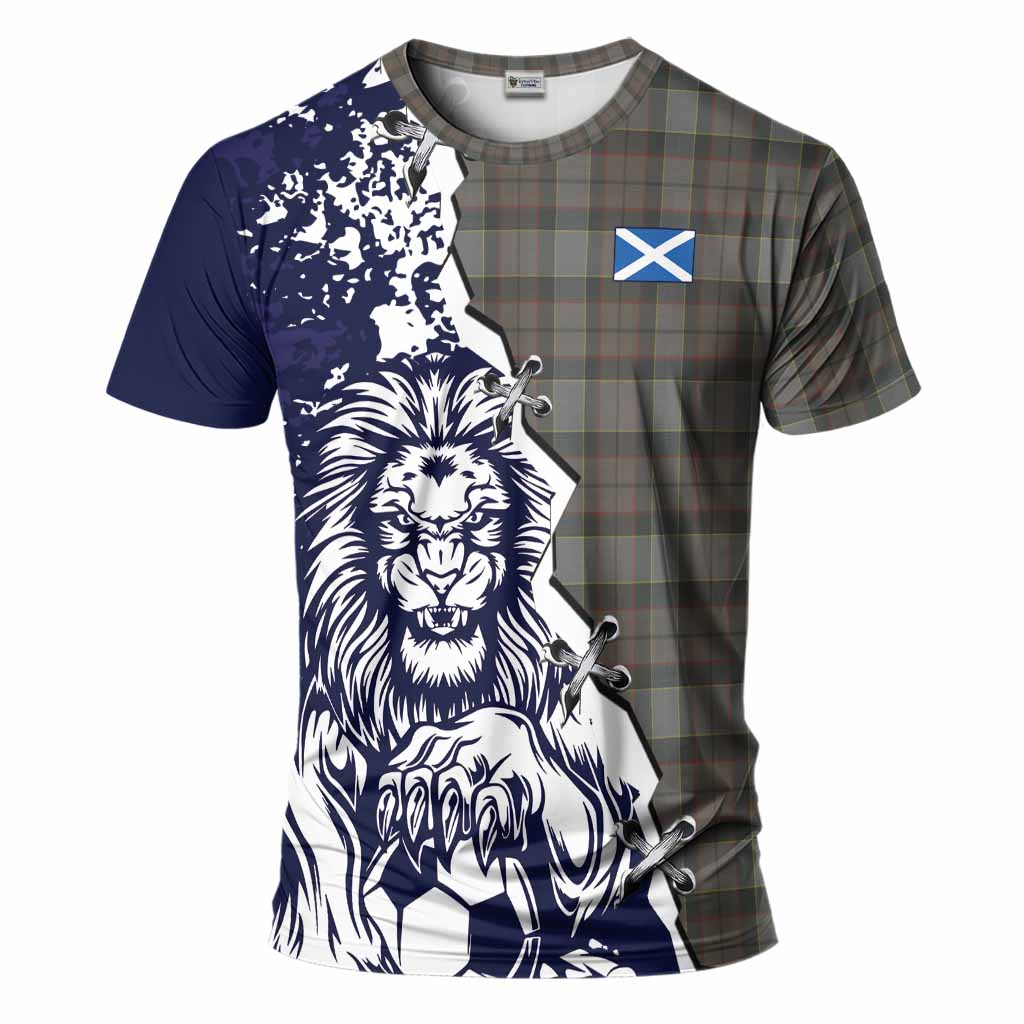 Outlander Fraser Tartan Scottish T-Shirt Angry Lion With Soccer Ball Style
