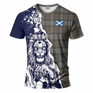 Outlander Fraser Tartan Scottish T-Shirt Angry Lion With Soccer Ball Style