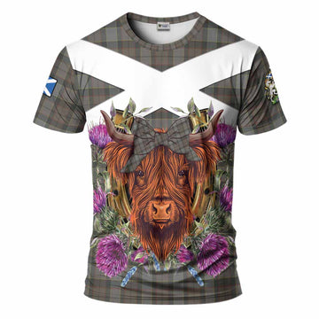 Outlander Fraser Tartan T-Shirt Scottish Thistle Heilan Coo