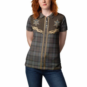 Outlander Fraser Tartan Women Polo Shirt Bigfoot Riding The Kelpie Monster