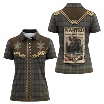 Outlander Fraser Tartan Women Polo Shirt Bigfoot Riding The Kelpie Monster