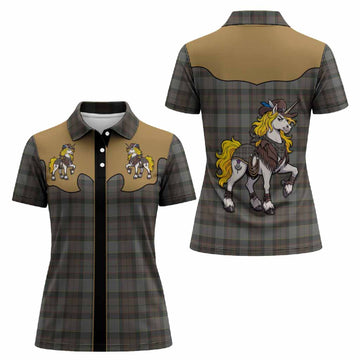 Outlander Fraser Tartan Women Polo Shirt Rodeo Unicorn Retro Style