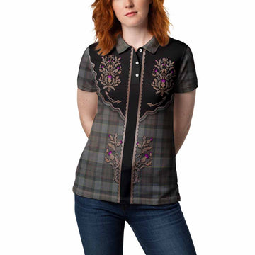Outlander Fraser Tartan Women Polo Shirt Thistle Ornament Western Yoke
