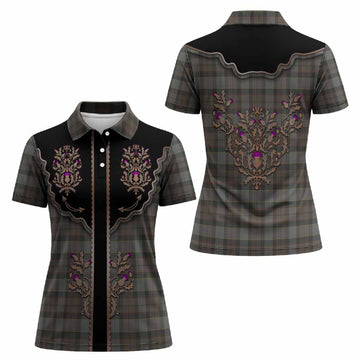Outlander Fraser Tartan Women Polo Shirt Thistle Ornament Western Yoke