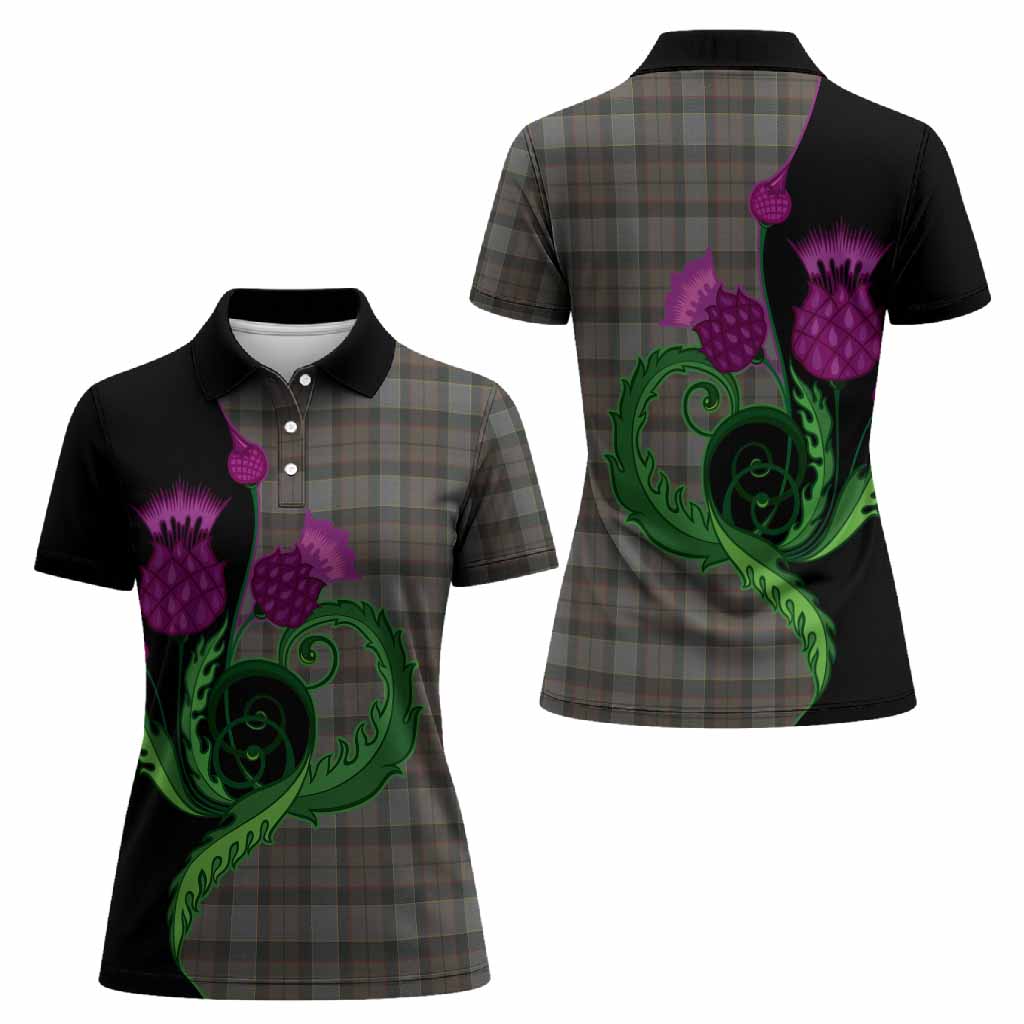 Outlander Fraser Tartan Women Polo Shirt Traditional Scottish Thistle